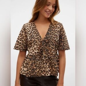 Vero Moda Leopard Print Tie Front Peplum Top, Size XS, NWOT